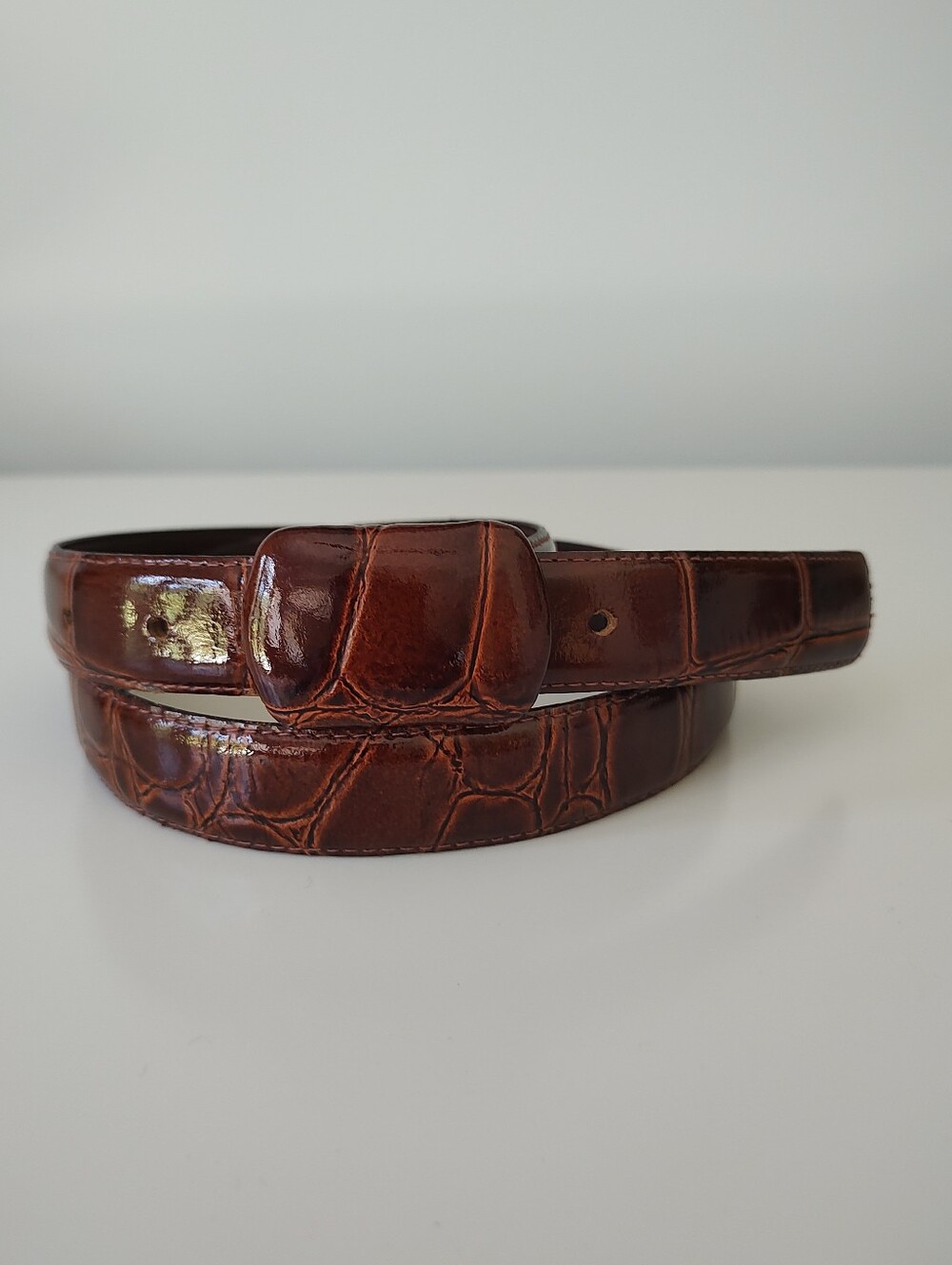 Gail Labelle Vintage Faux Reptile Crocodile Genuine Leather Belt Made In USA M